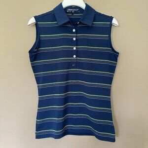 Women S Nike Golf Dri Fit Sleeveless Collared Tank Top Stretch Navy Blue Green